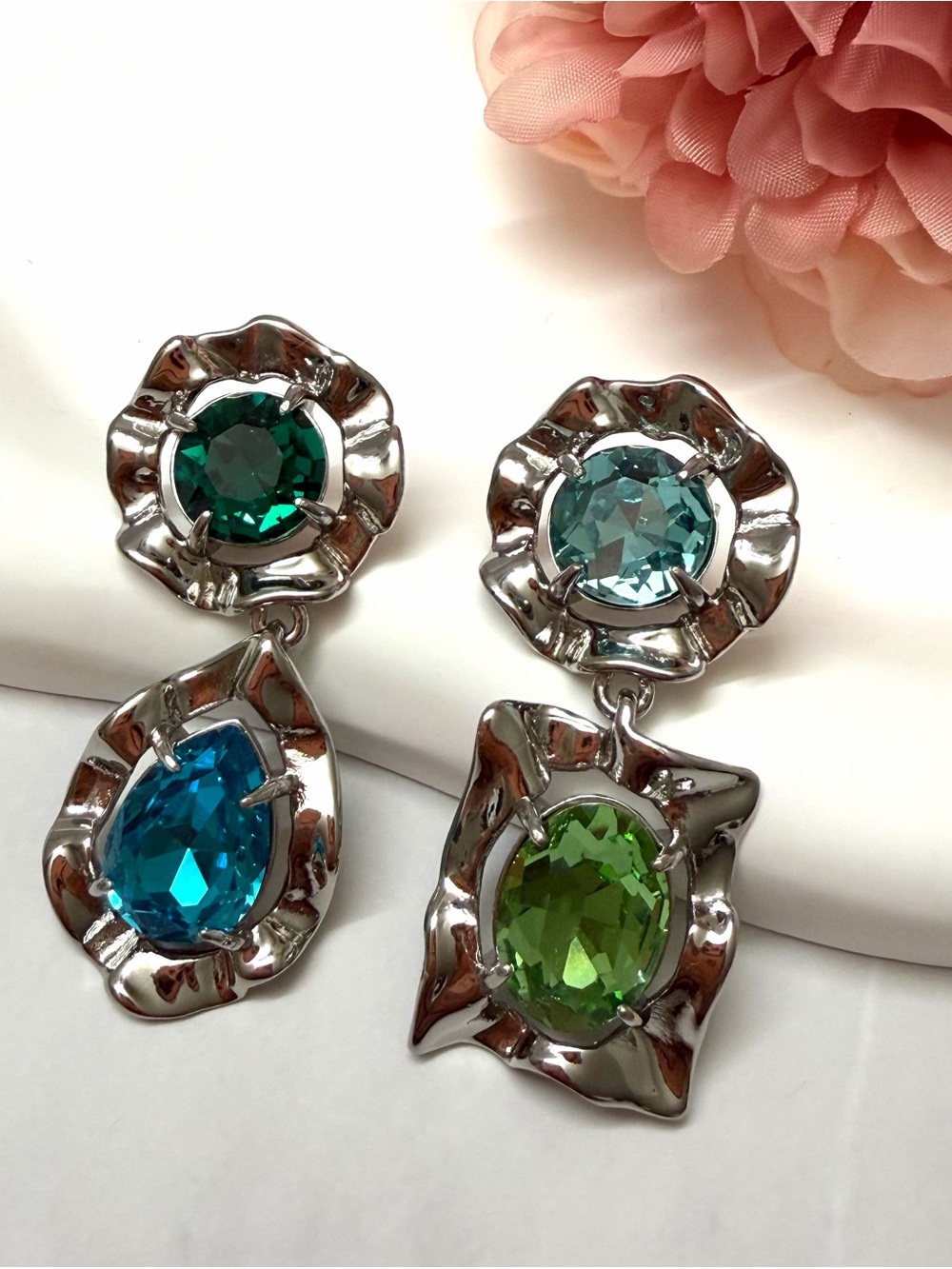 Alexis Bittar Silver-Tone Multistone Drop Earrings - Emerald, Teal, Blue, Lime